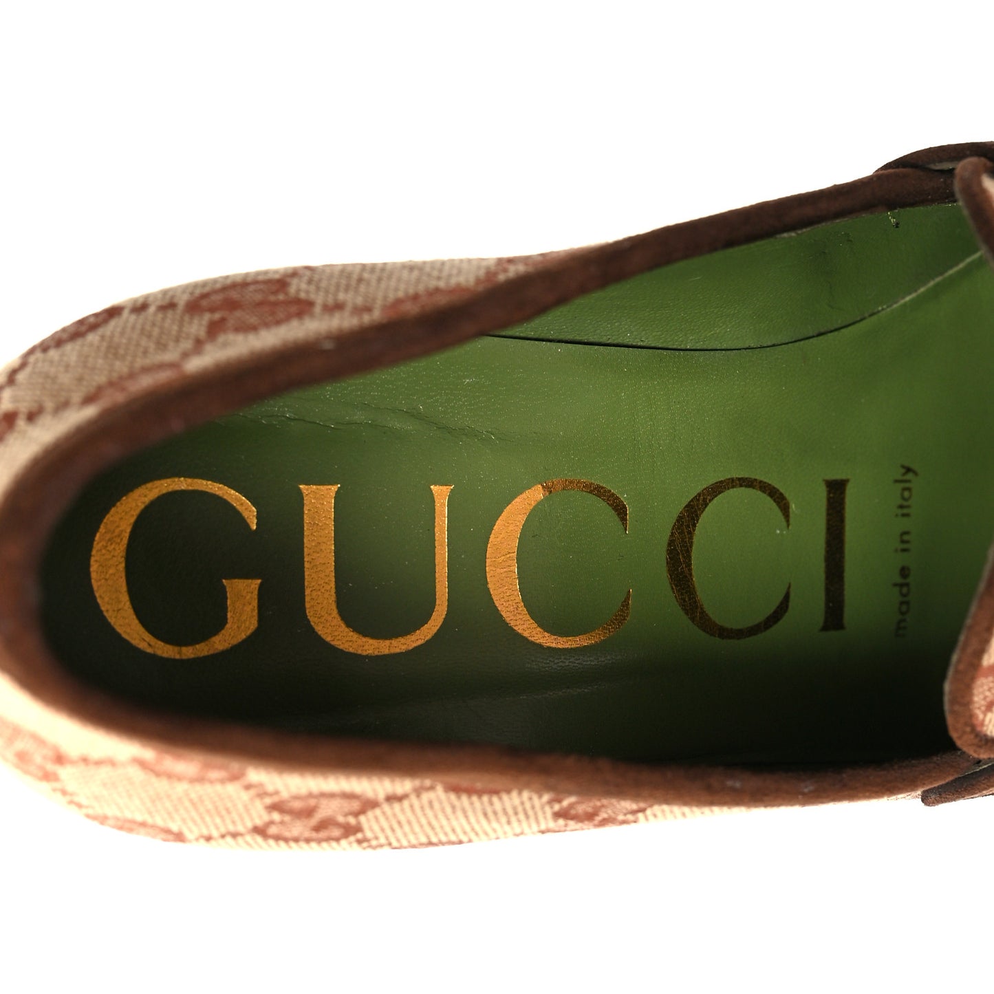 GG Monogram Suede Houdan Mid Heel Platform Loafers 35.5 Beige Ruggine Maroon