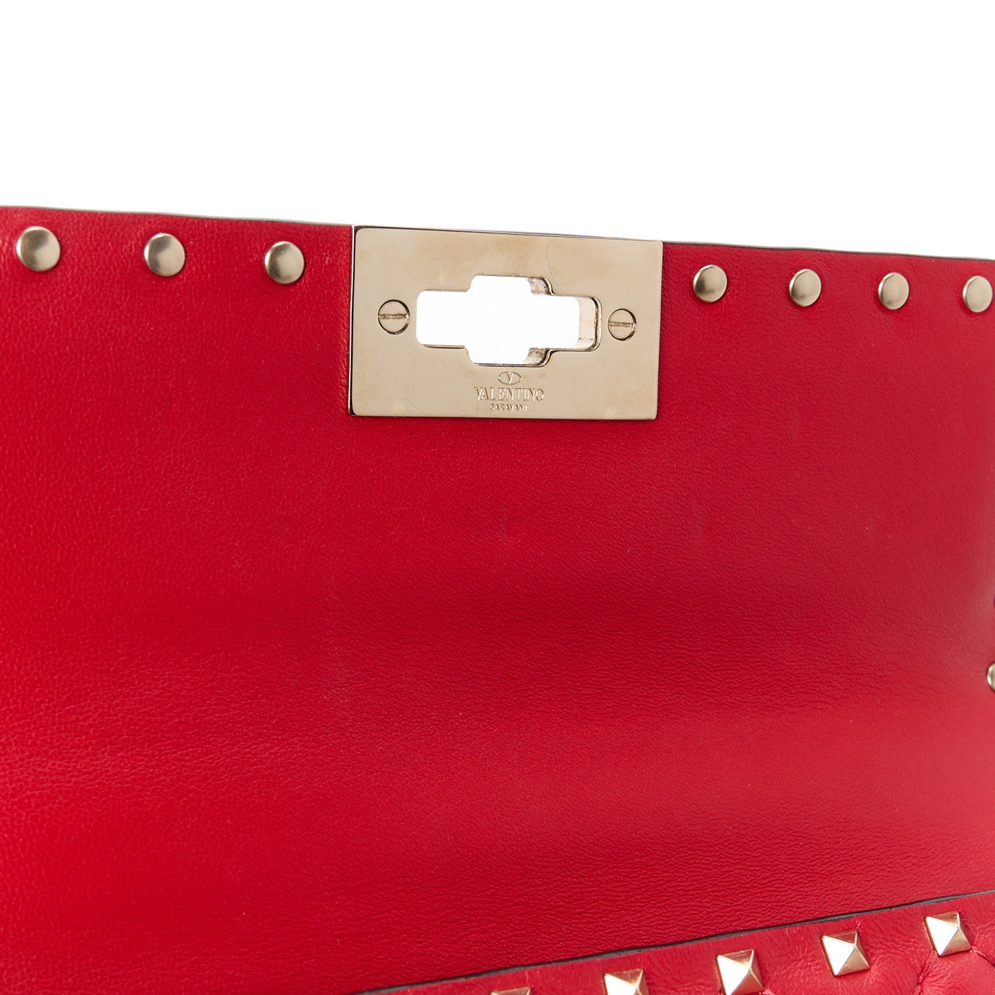 Lambskin Small Rockstud Spike Shoulder Bag Red