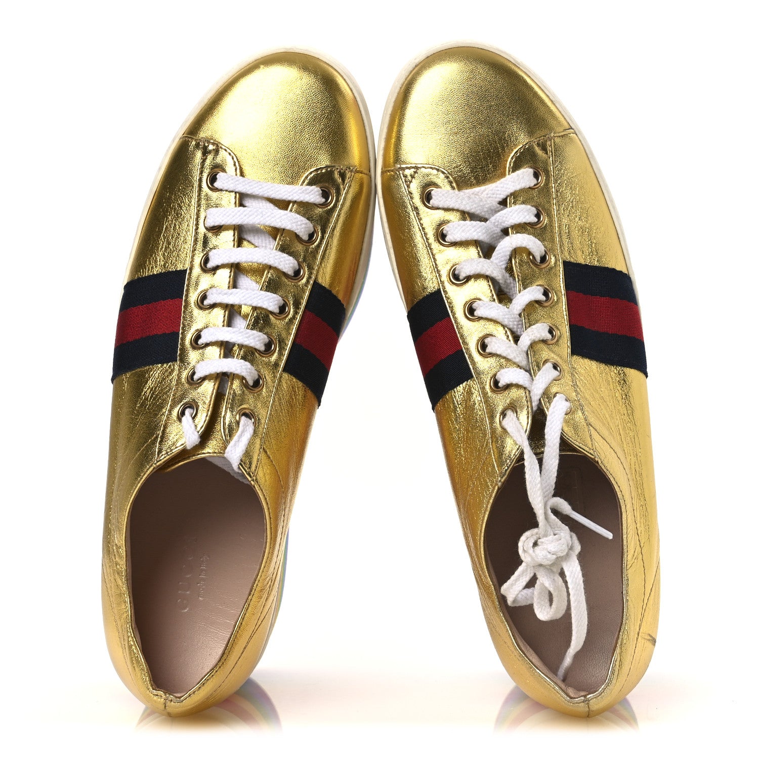 Gucci Metallic Nappa Peggy Platform Sneakers 40 Oro Vecchio 2 of 15