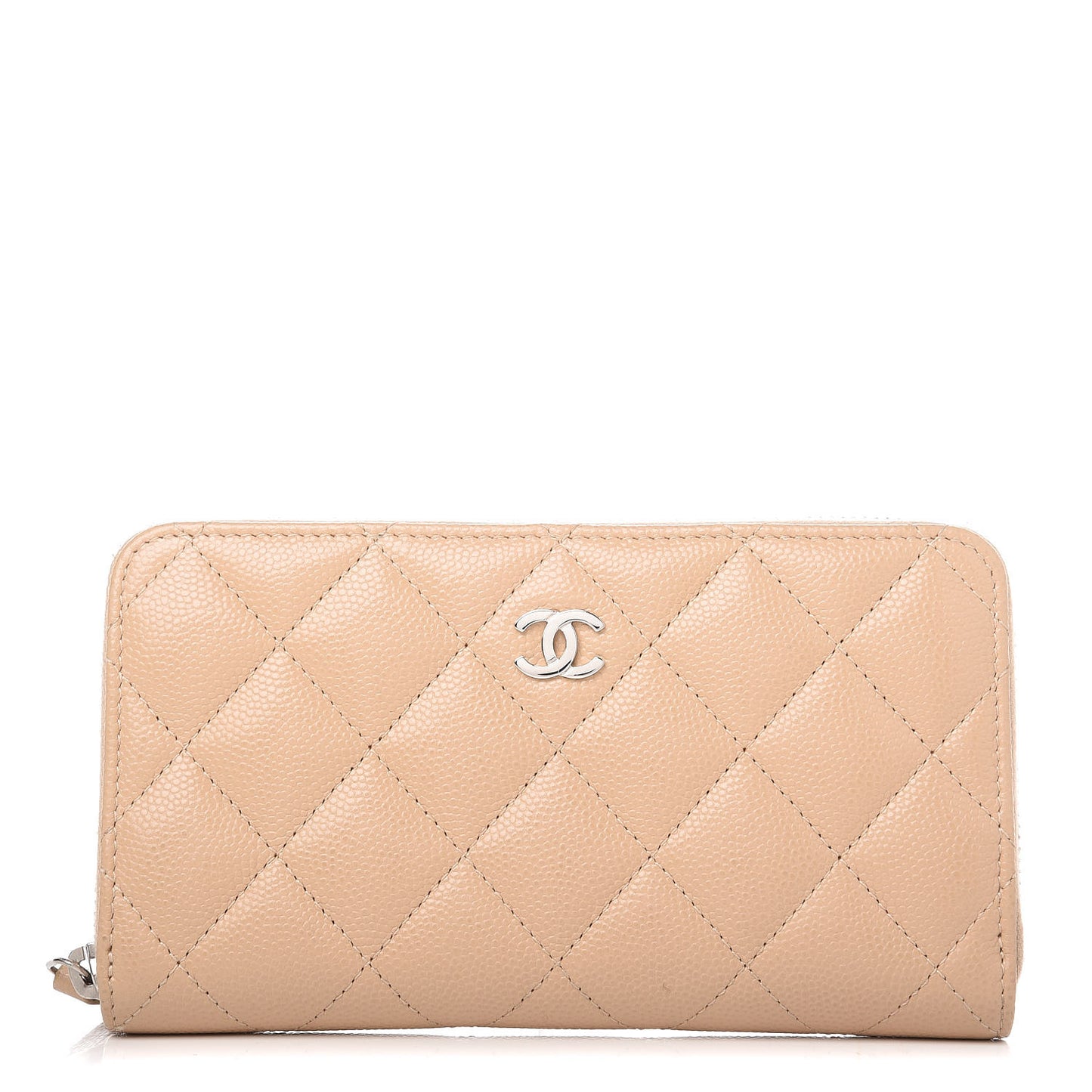 Caviar Quilted Medium Zip Around Wallet Beige