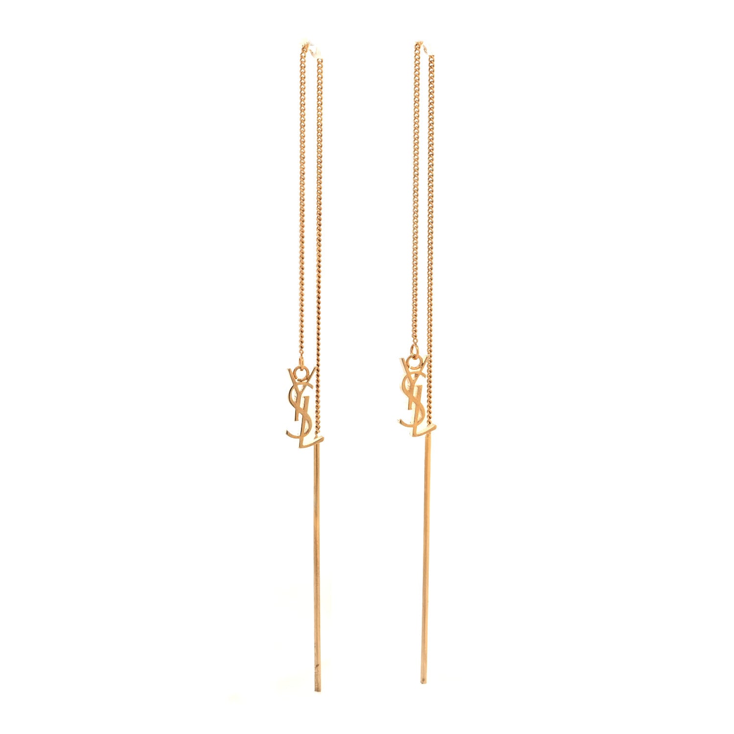 Saint Laurent Metal Monogram Pendant Threader Earrings Gold 1 of 3