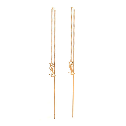 Saint Laurent Metal Monogram Pendant Threader Earrings Gold 1 of 3