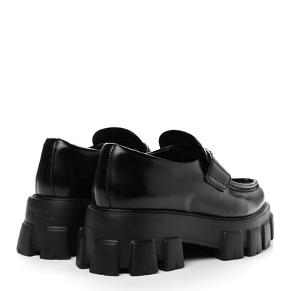 Prada Spazzolato Triangle Logo Monolith Pointy 55mm Loafers 38 Black 4 of 8