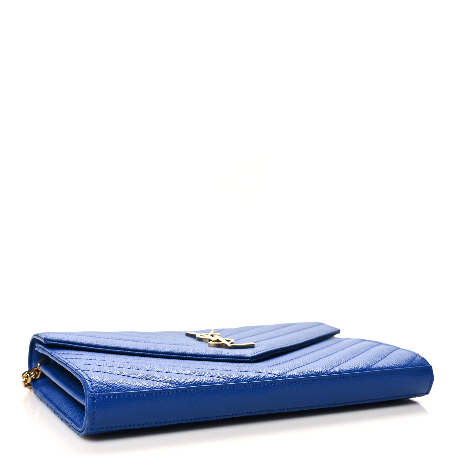 Saint Laurent Grain De Poudre Matelasse Chevron Monogram Chain Wallet Blue Majorelle 4 of 12