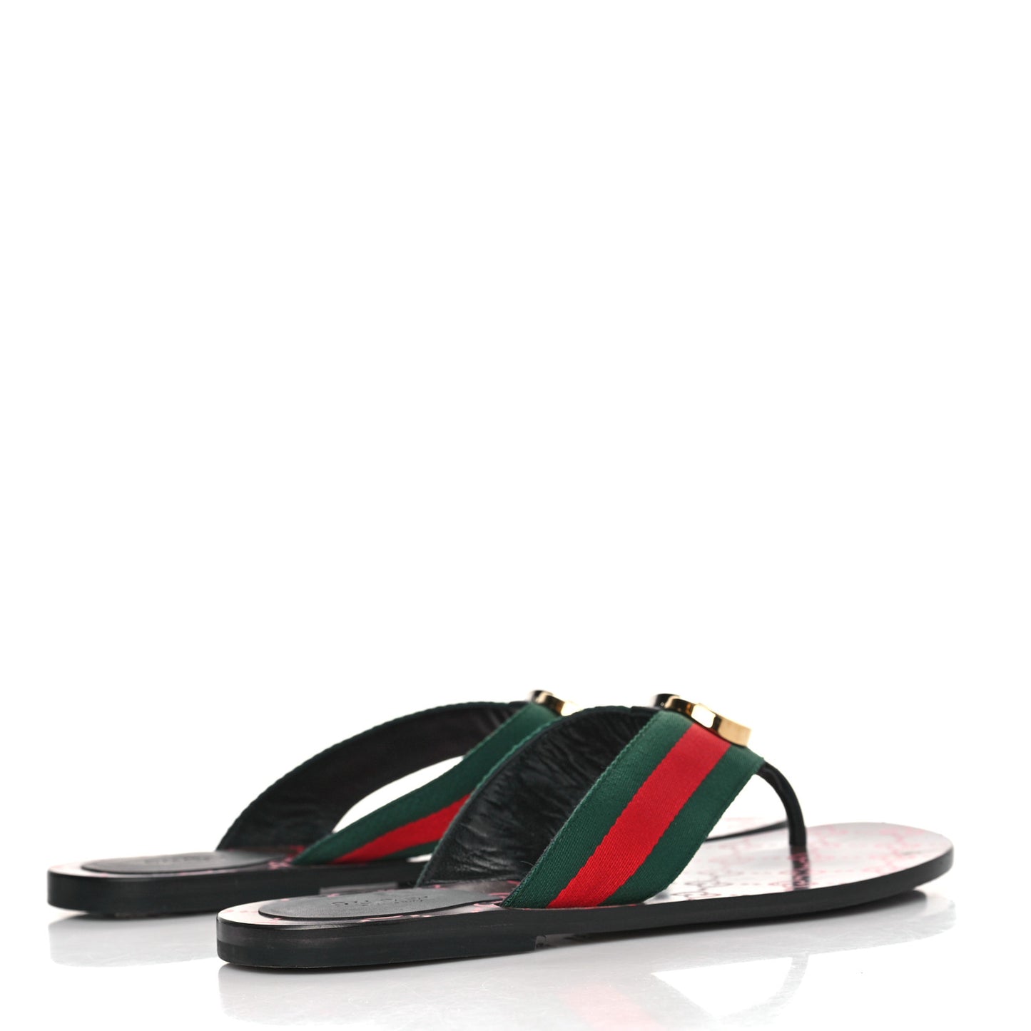 Nylon Calfskin Web GG Monogram Womens Thong Sandals 39.5 Green Red Cocoa