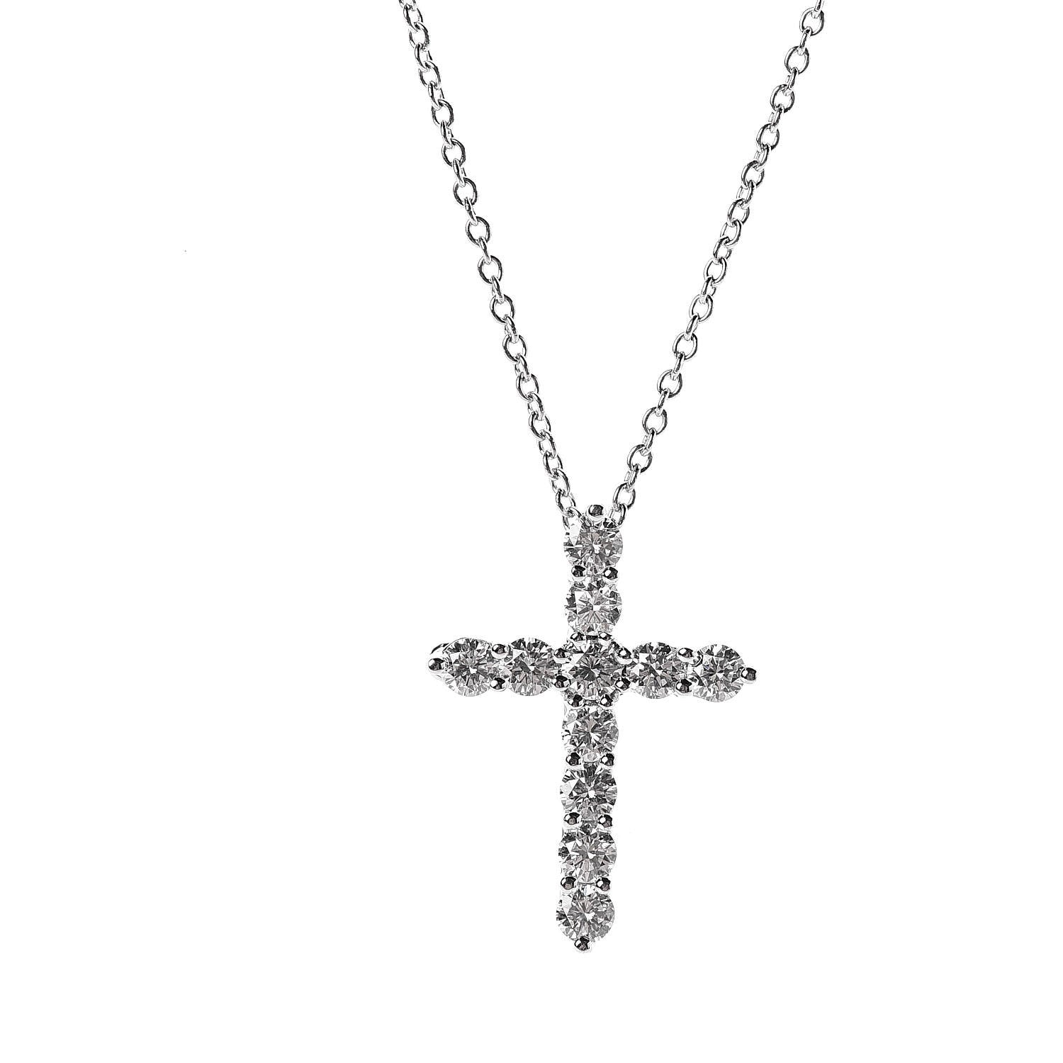 Tiffany Platinum Diamond Small Cross Pendant Necklace 4 of 6