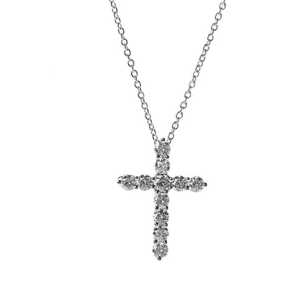 Tiffany Platinum Diamond Small Cross Pendant Necklace 4 of 6