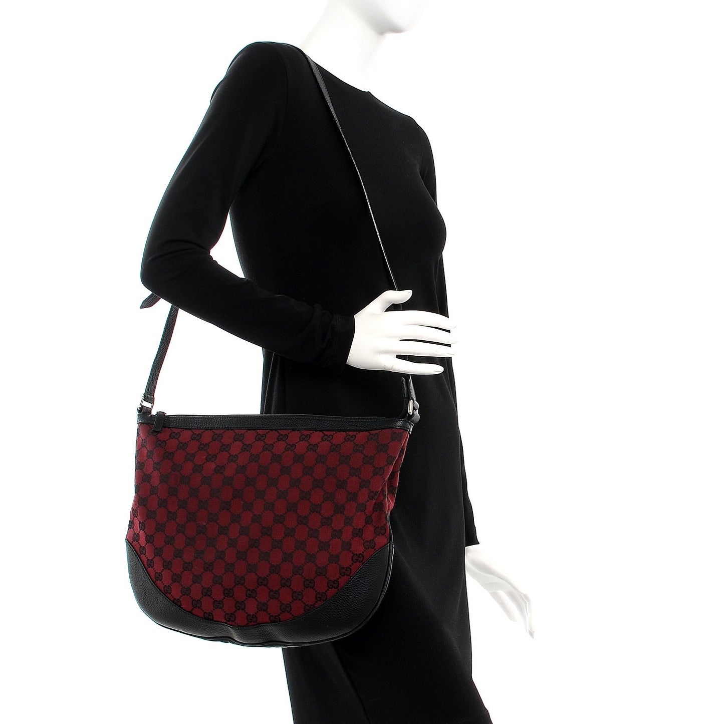 Denim Monogram Large Half Moon Hobo Red