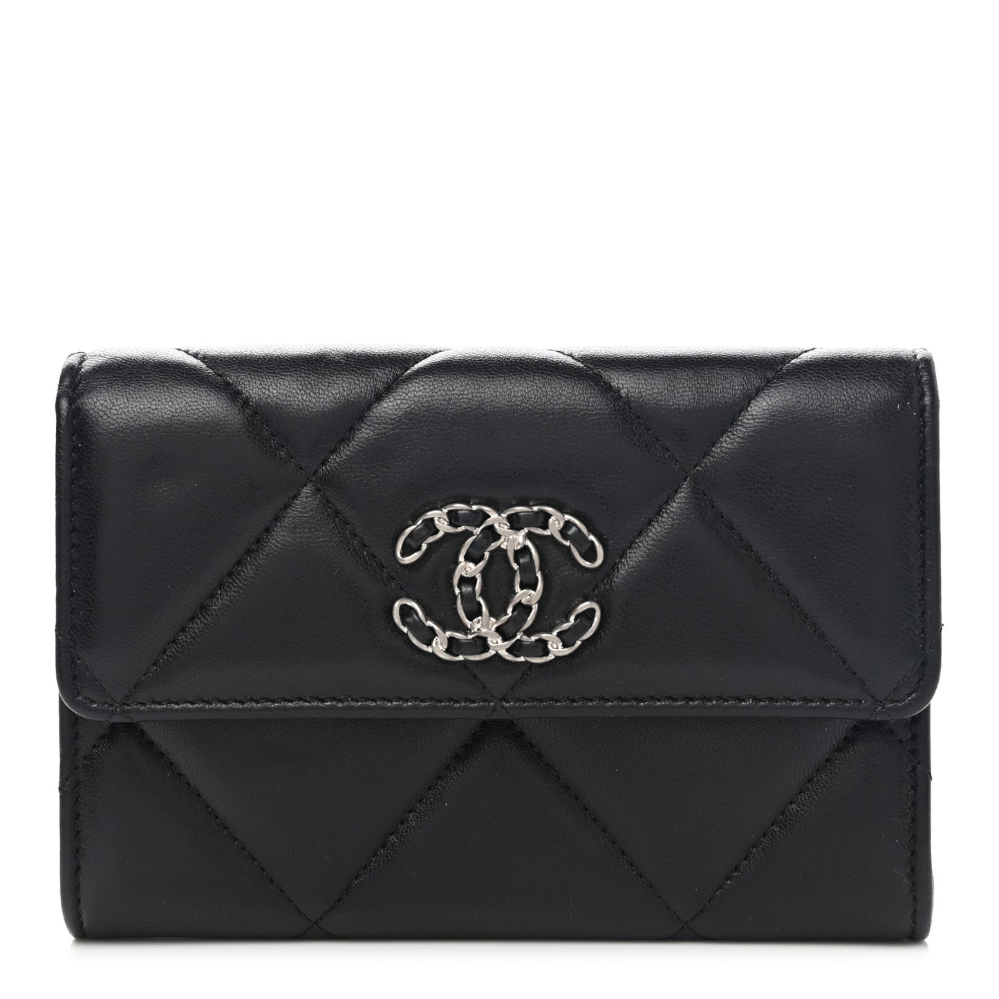 Lambskin Quilted Chanel 19 Flap Card Holder Black