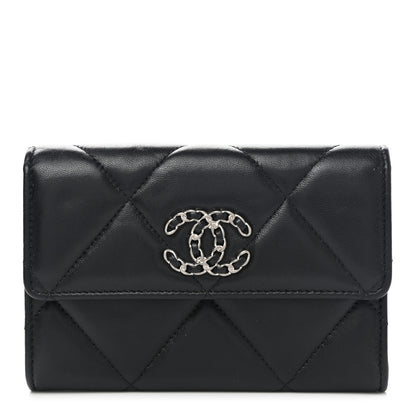 Chanel Lambskin Quilted Chanel 19 Flap Card Holder Black 1 of 9