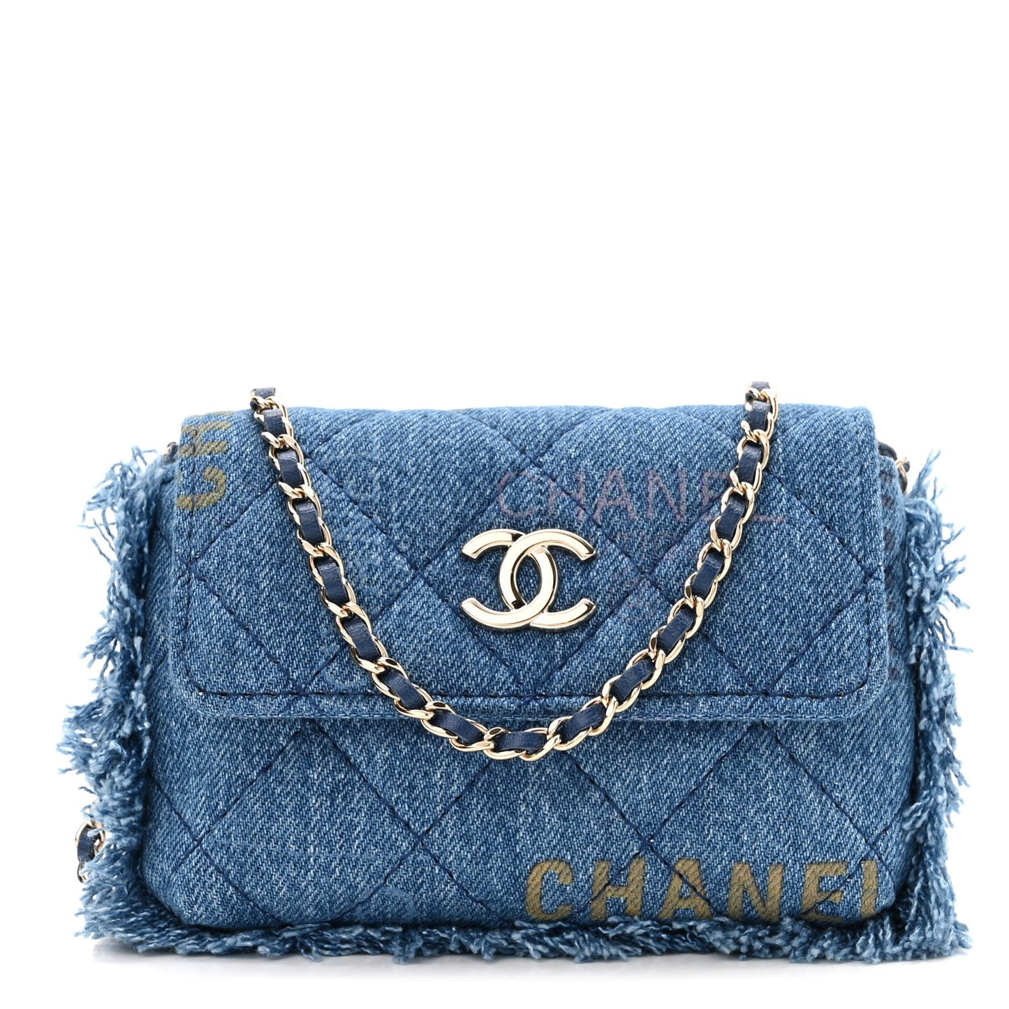 Denim Quilted Denim Mood Clutch With Chain Blue Multicolor