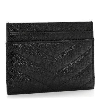 Saint Laurent Grain De Poudre Matelasse Chevron Monochrome Monogram Credit Card Case Black 3 of 10