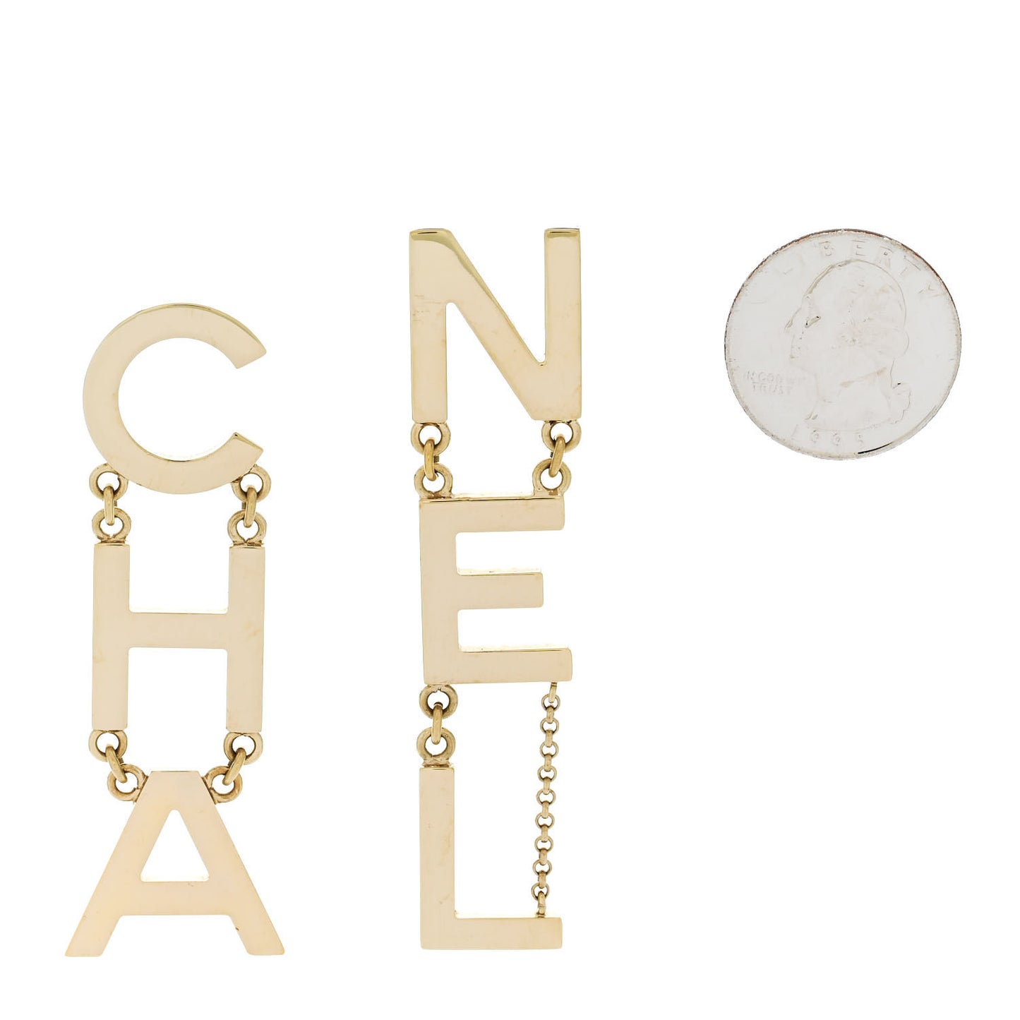 Metal Cha-Nel Logo Drop Earrings Gold