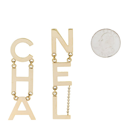 Chanel Metal Cha-Nel Logo Drop Earrings Gold 2 of 5