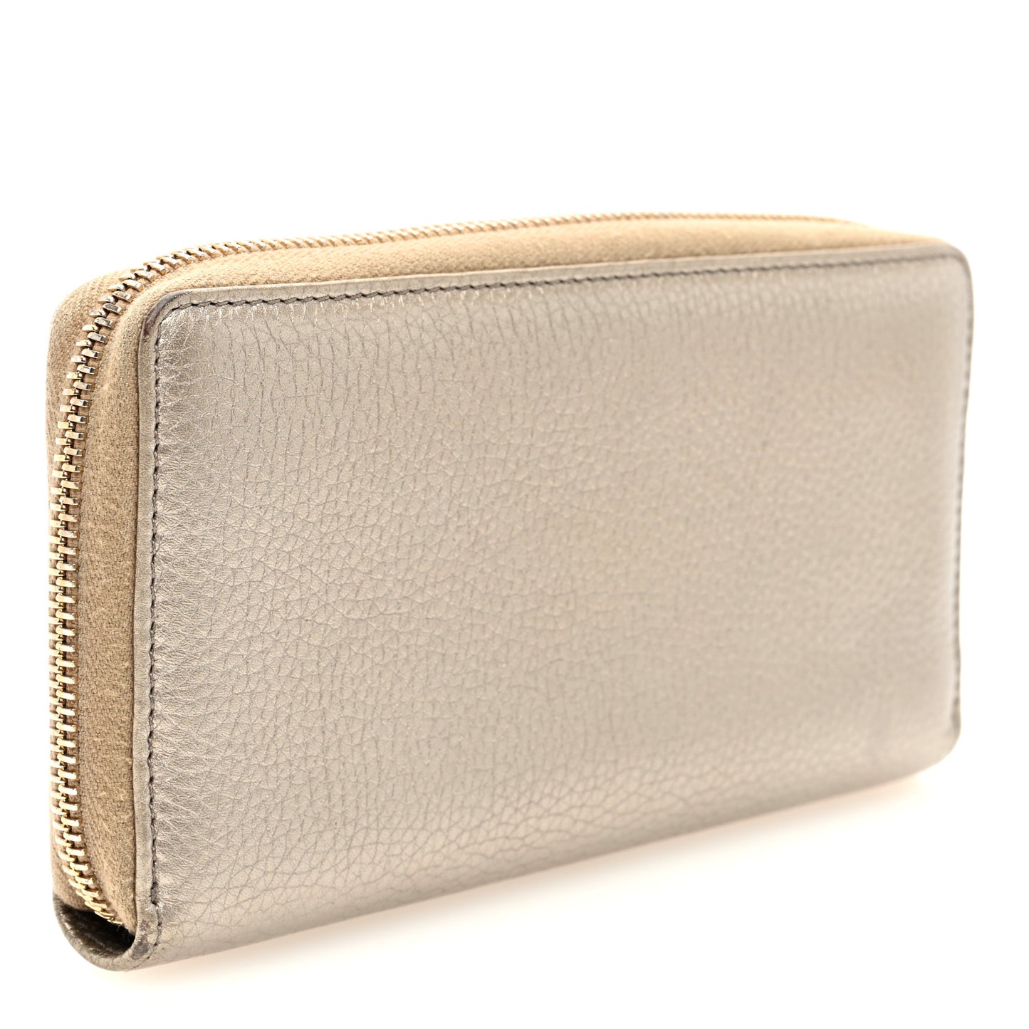 Metallic Pebbled Calfskin Soho Zip Around Wallet Golden Beige