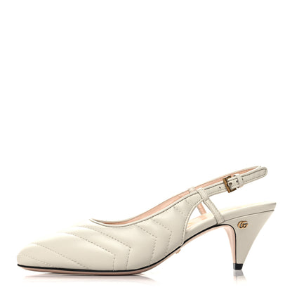 Gucci Nappa Charlotte Chevron Matelasse Double G 75mm Slingback Pumps 36.5 Mystic White 1 of 8