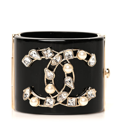 Chanel Resin Crystal Pearl CC Cuff Black 1 of 5