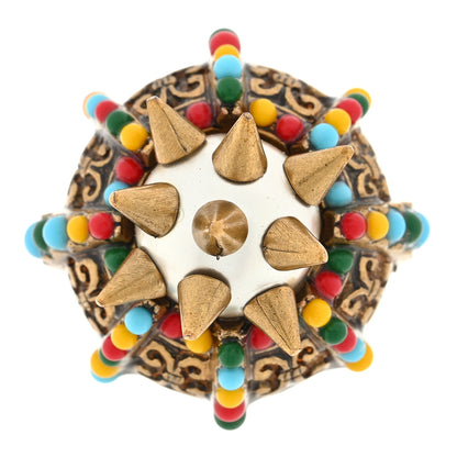 Gucci Pearl Beaded Spiked Ring 55 7.25 Aged Gold Multicolor 1 of 4