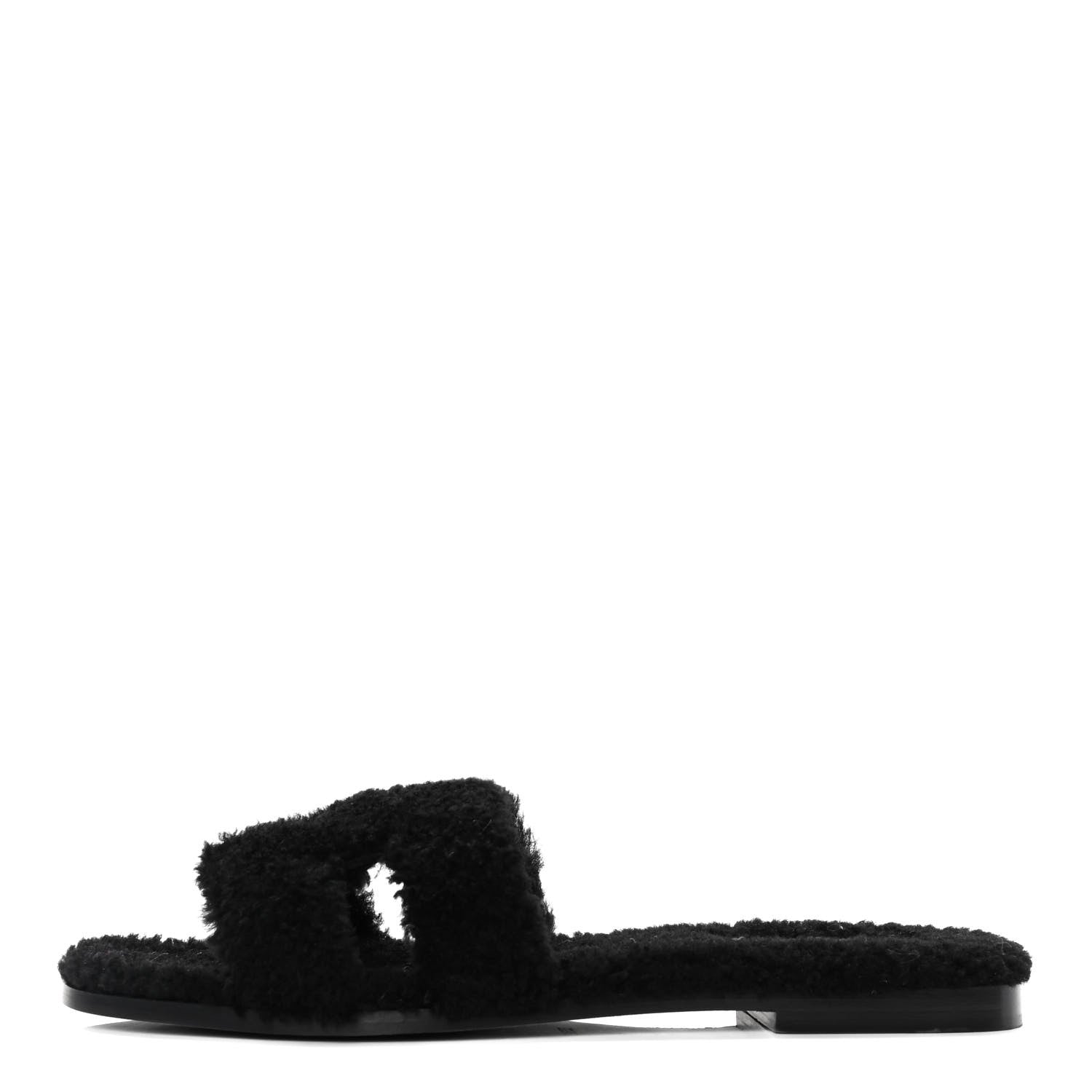Hermes Woolskin Oran Sandals 41 Black 1 of 10