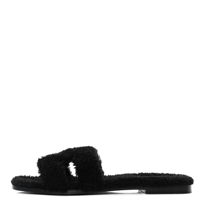 Hermes Woolskin Oran Sandals 41 Black 1 of 10