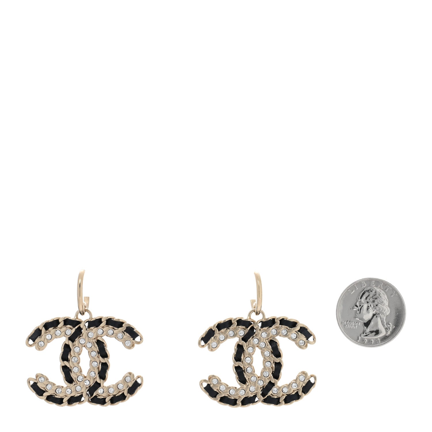 Chanel Crystal Lambskin Chain CC Vintage Allure Stud Earrings Black Gold 2 of 5
