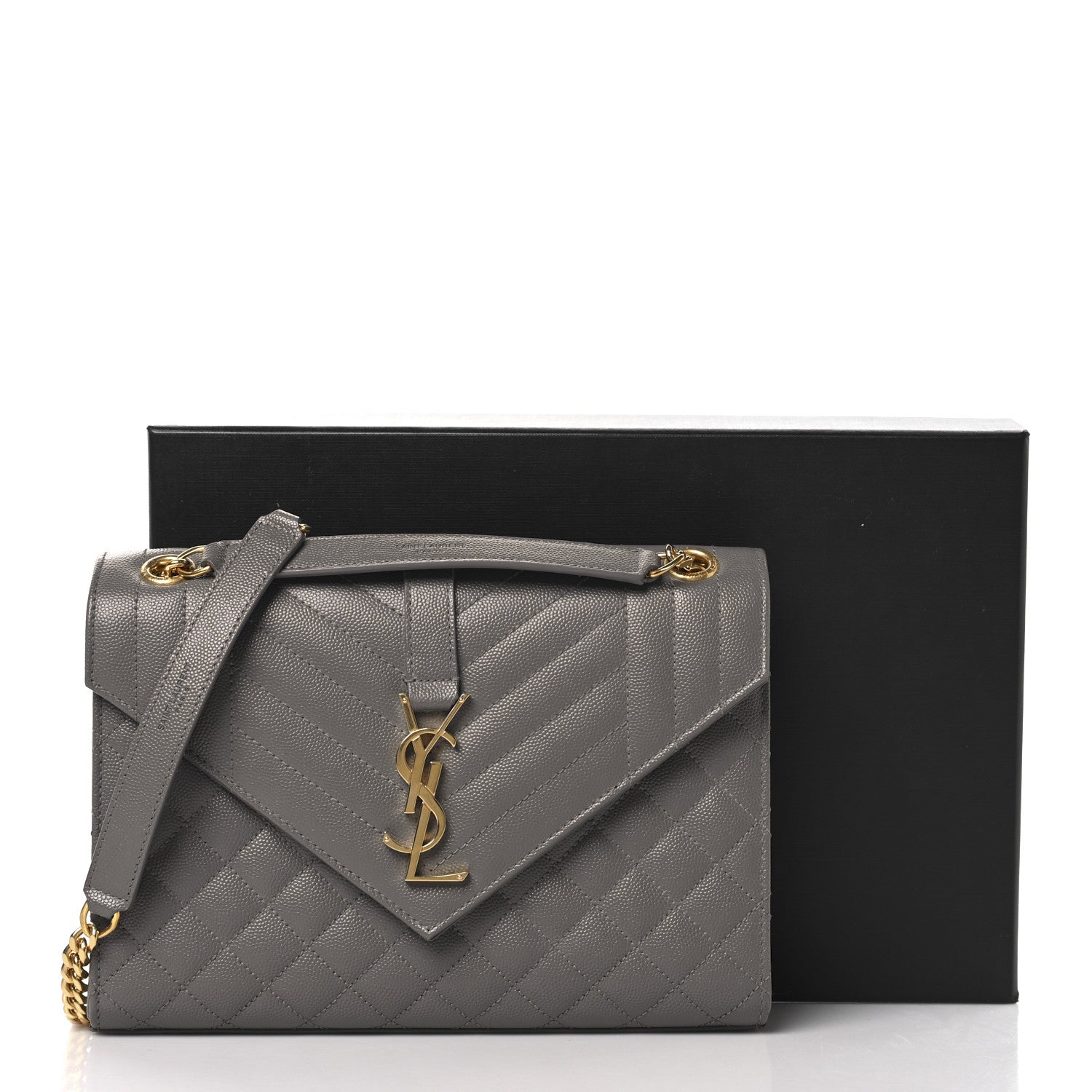 Saint Laurent Grain De Poudre Textured Mixed Matelasse Medium Triquilt Monogram Satchel Fog 10 of 10