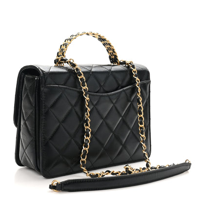 Chanel Shiny Calfskin Quilted Small Metal Chain Top Handle Flap Black 3 of 10