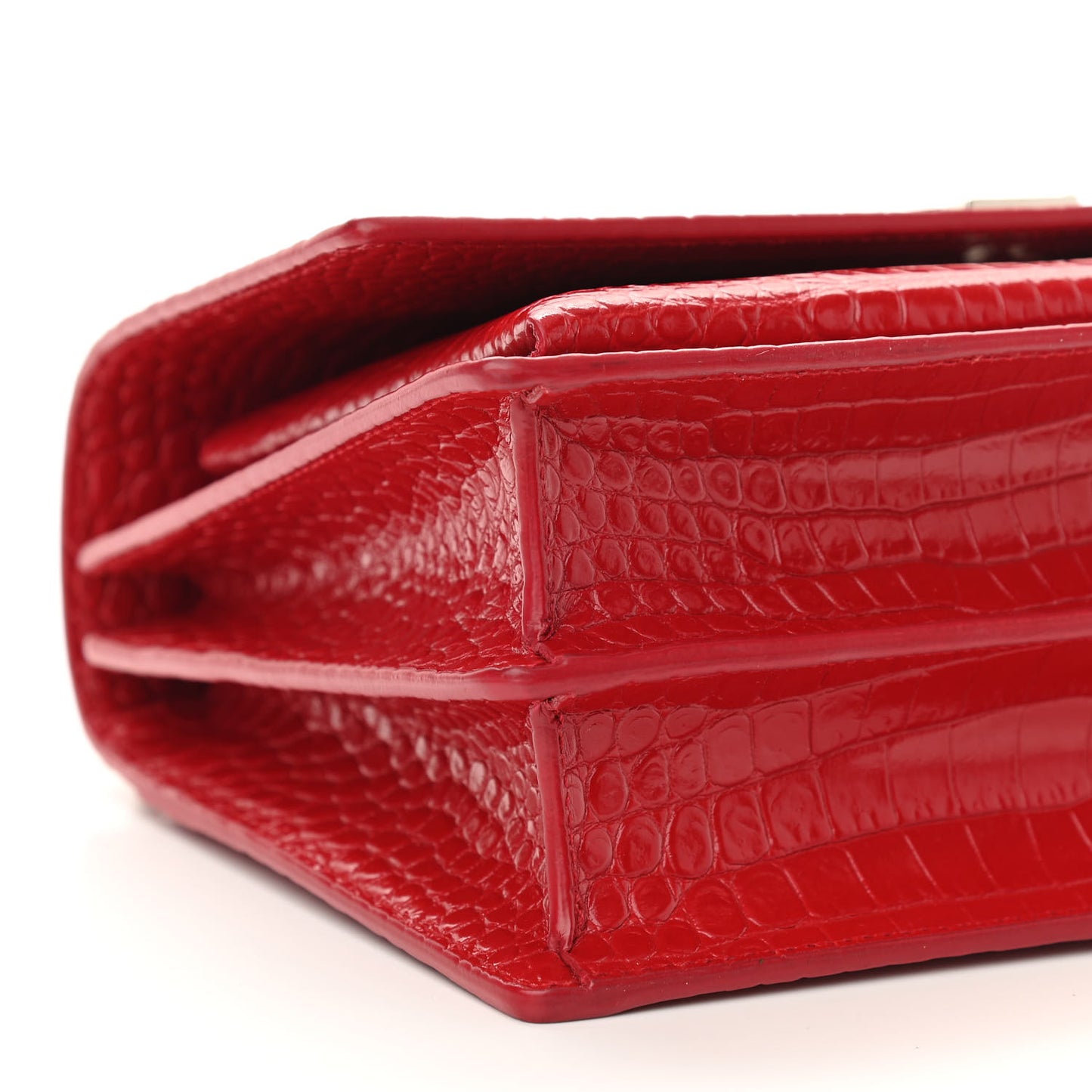 Calfskin Crocodile Embossed Medium Monogram Sunset Rouge Eros