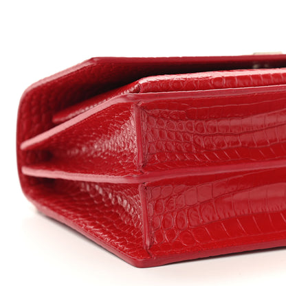 Saint Laurent Calfskin Crocodile Embossed Medium Monogram Sunset Rouge Eros 7 of 9