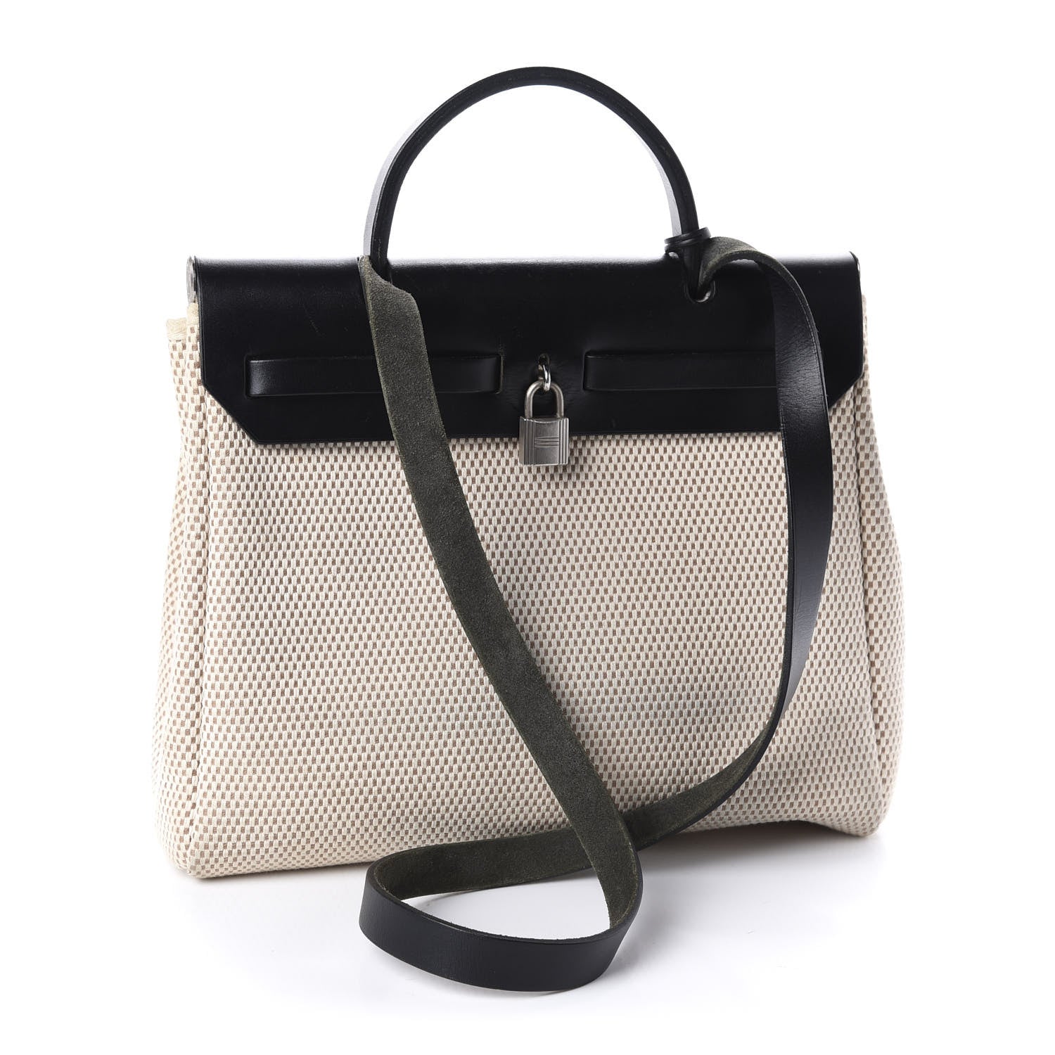 Hermes Toile GM Vache Calfskin Herbag 30 PM Natural Black 3 of 10