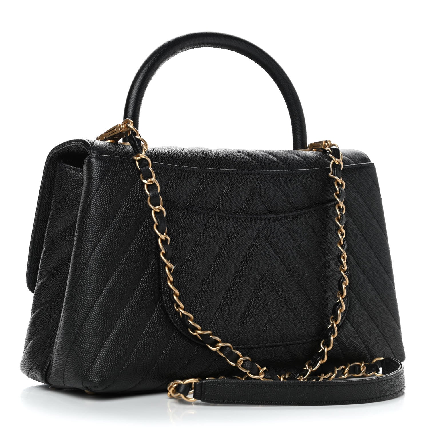 Chanel Caviar Chevron Quilted Small Coco Handle Flap Black 2 of 4