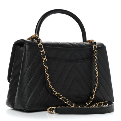 Chanel Caviar Chevron Quilted Small Coco Handle Flap Black 2 of 4