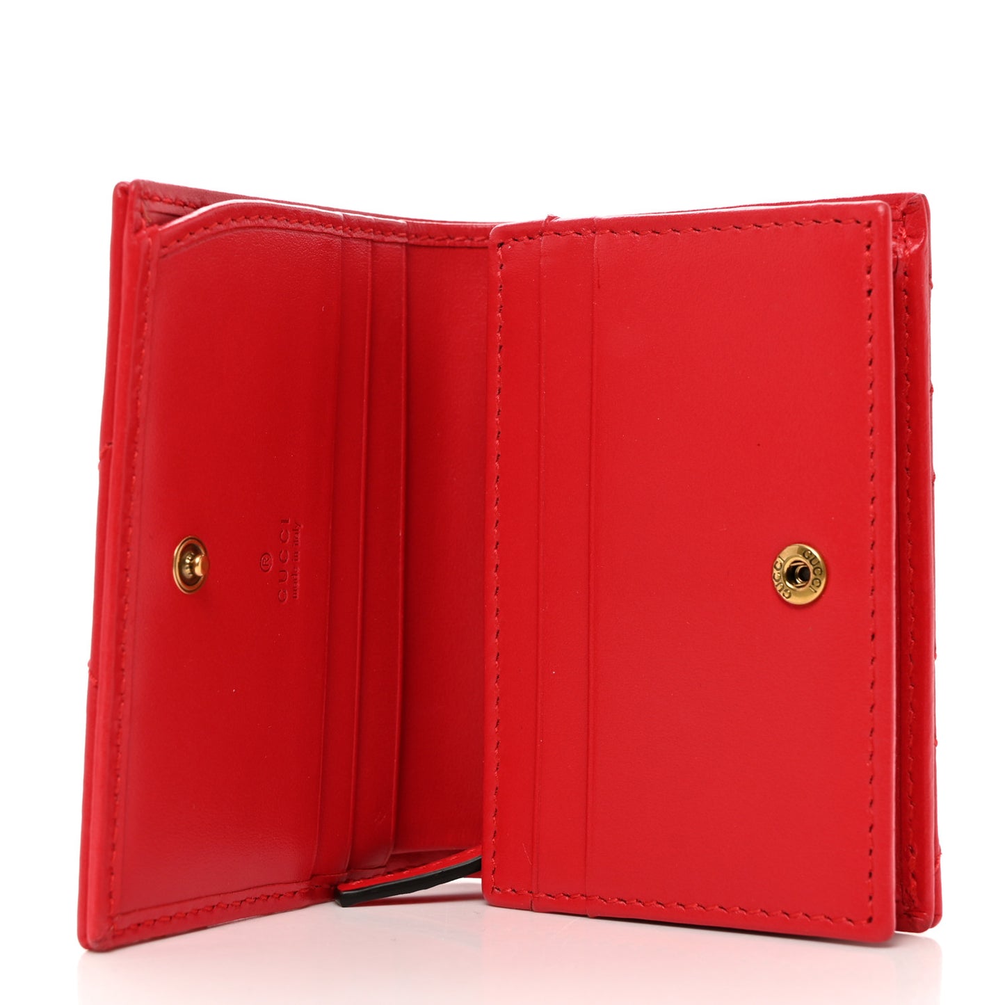 Calfskin Matelasse GG Marmont Card Case Wallet Hibiscus Red