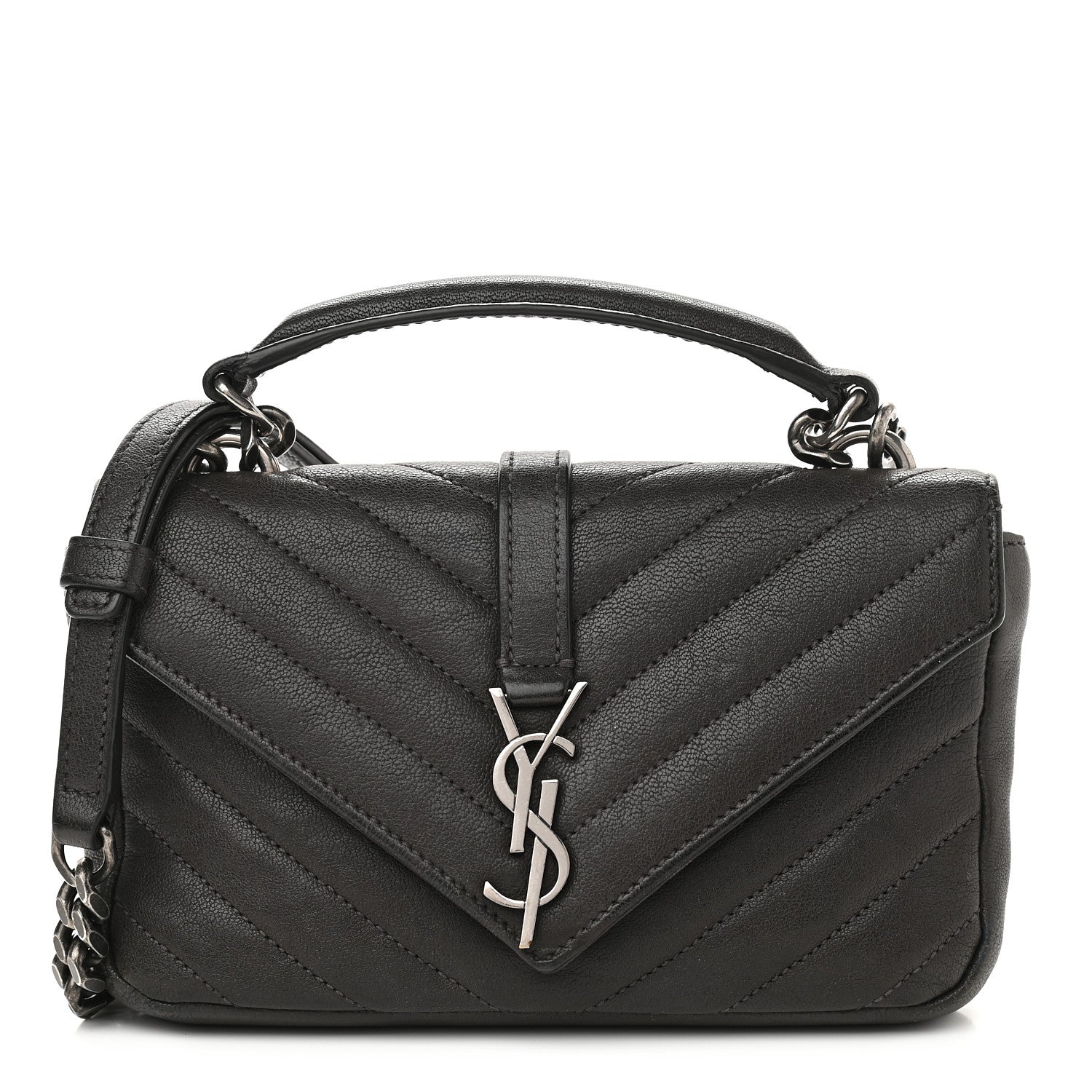 Saint Laurent Sheepskin Matelasse Chevron Monogram College Chain Wallet Coal 1 of 13