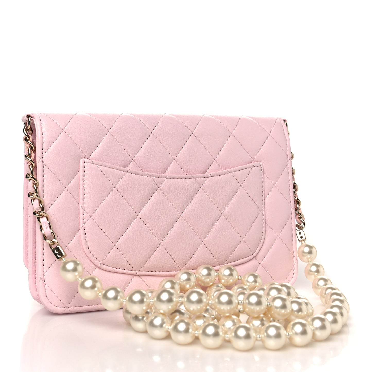 Lambskin Quilted Pearl Wallet On Chain WOC Pink Pink