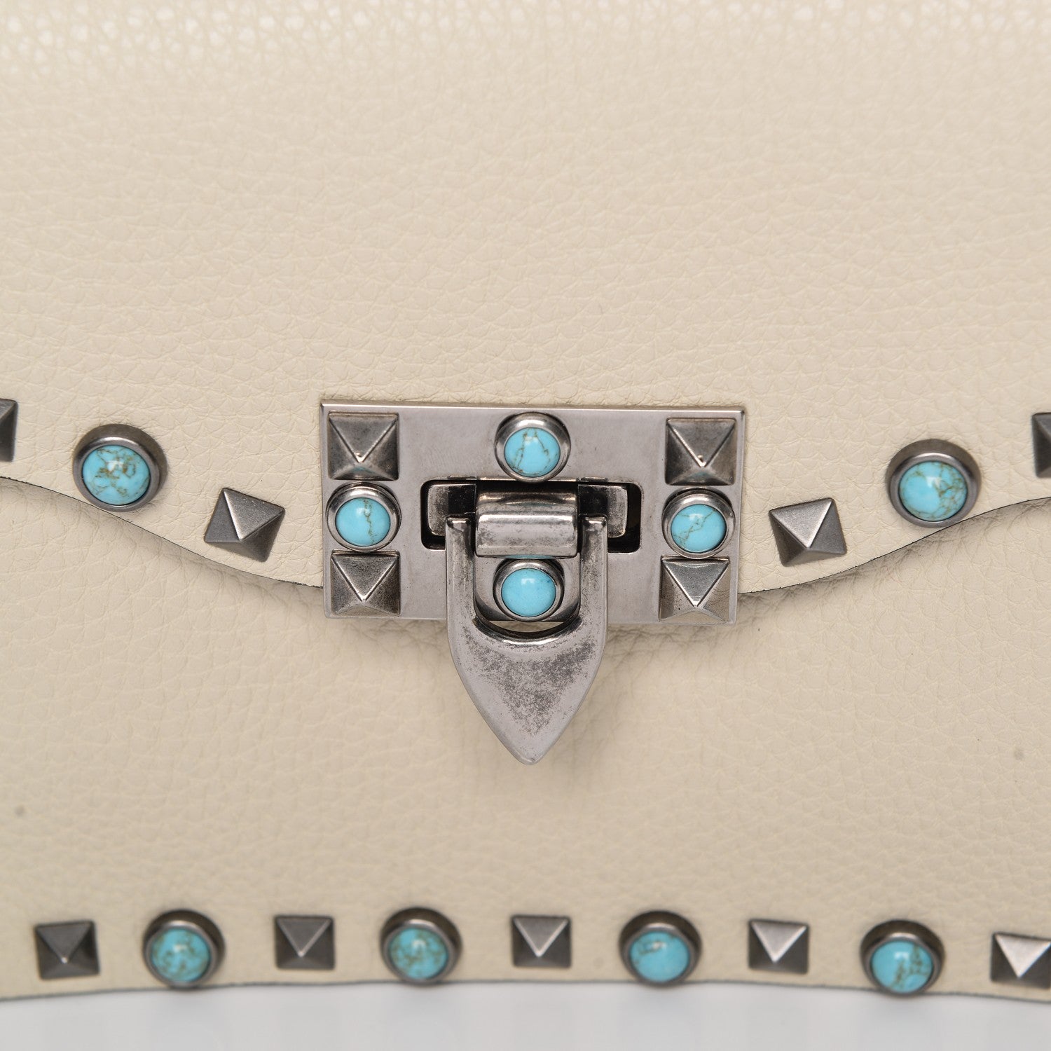 Valentino Garavani Grained Calfskin Small Guitar Strap Rockstud Rolling Shoulder Flap Bag Light Ivory 6 of 7