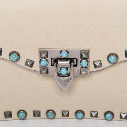 Valentino Garavani Grained Calfskin Small Guitar Strap Rockstud Rolling Shoulder Flap Bag Light Ivory 6 of 7