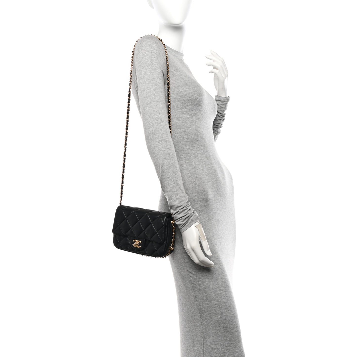 Lambskin Quilted Chain Around Mini Flap Bag Black
