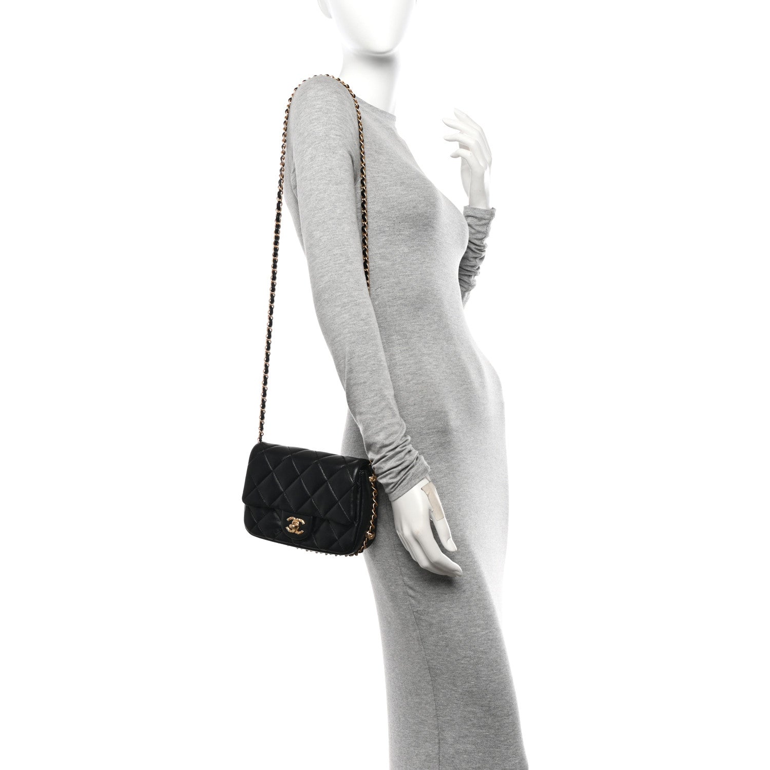 Chanel Lambskin Quilted Chain Around Mini Flap Bag Black 2 of 10