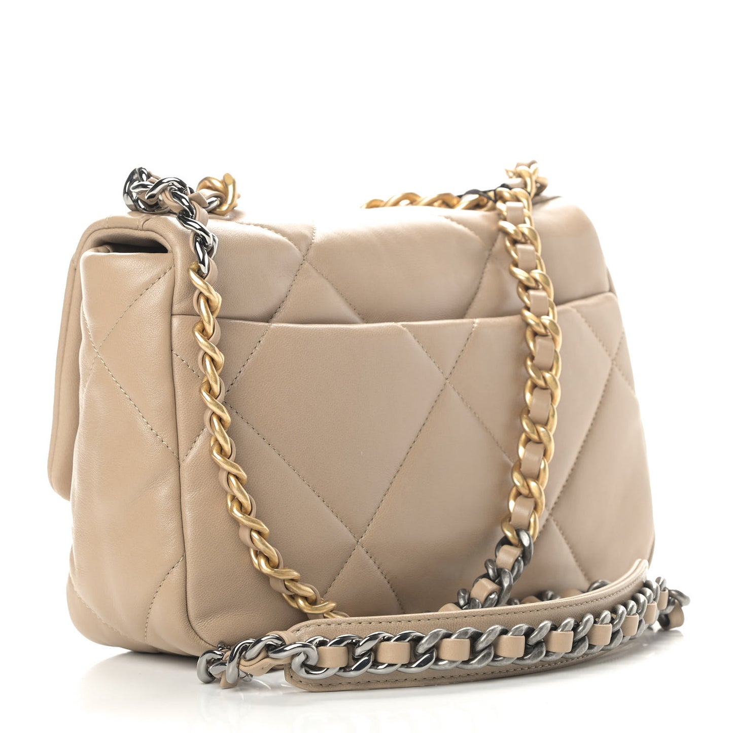 Lambskin Quilted Medium Chanel 19 Flap Dark Beige