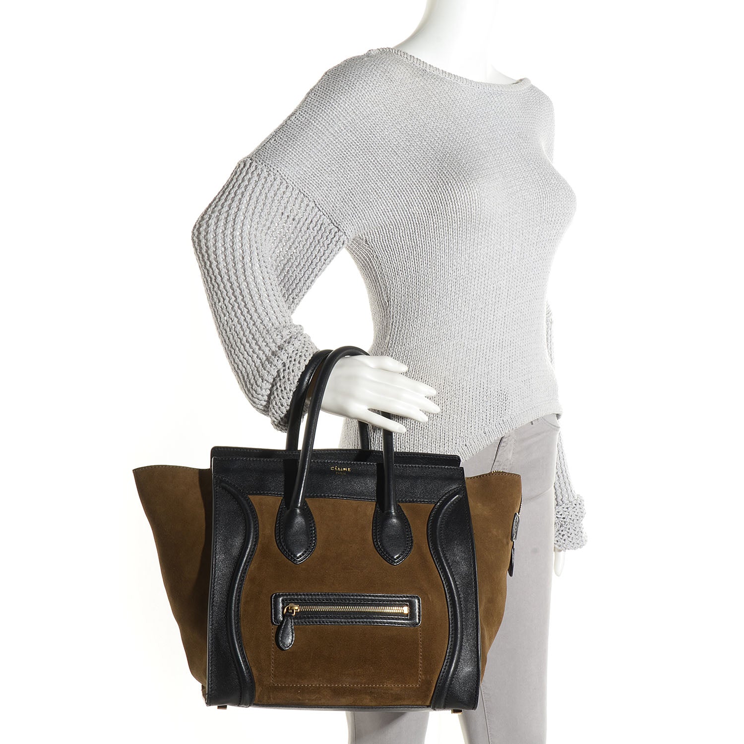Celine Smooth Calfskin Suede Mini Bi-Color Luggage Black Olive 3 of 10