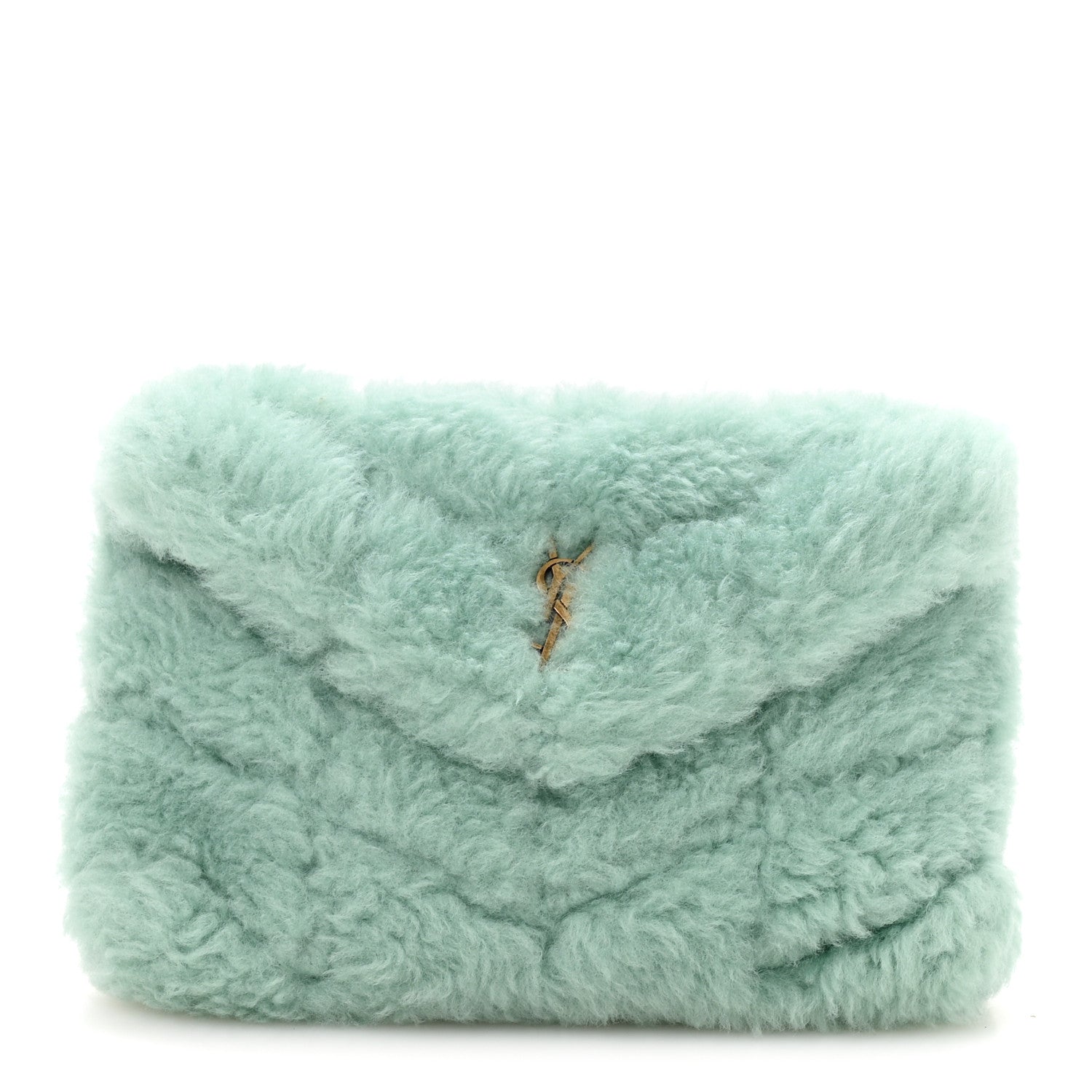 Saint Laurent Shearling Quilted Monogram Loulou Puffer Pouch Clutch Iced Mint 1 of 8