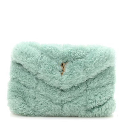 Saint Laurent Shearling Quilted Monogram Loulou Puffer Pouch Clutch Iced Mint 1 of 8