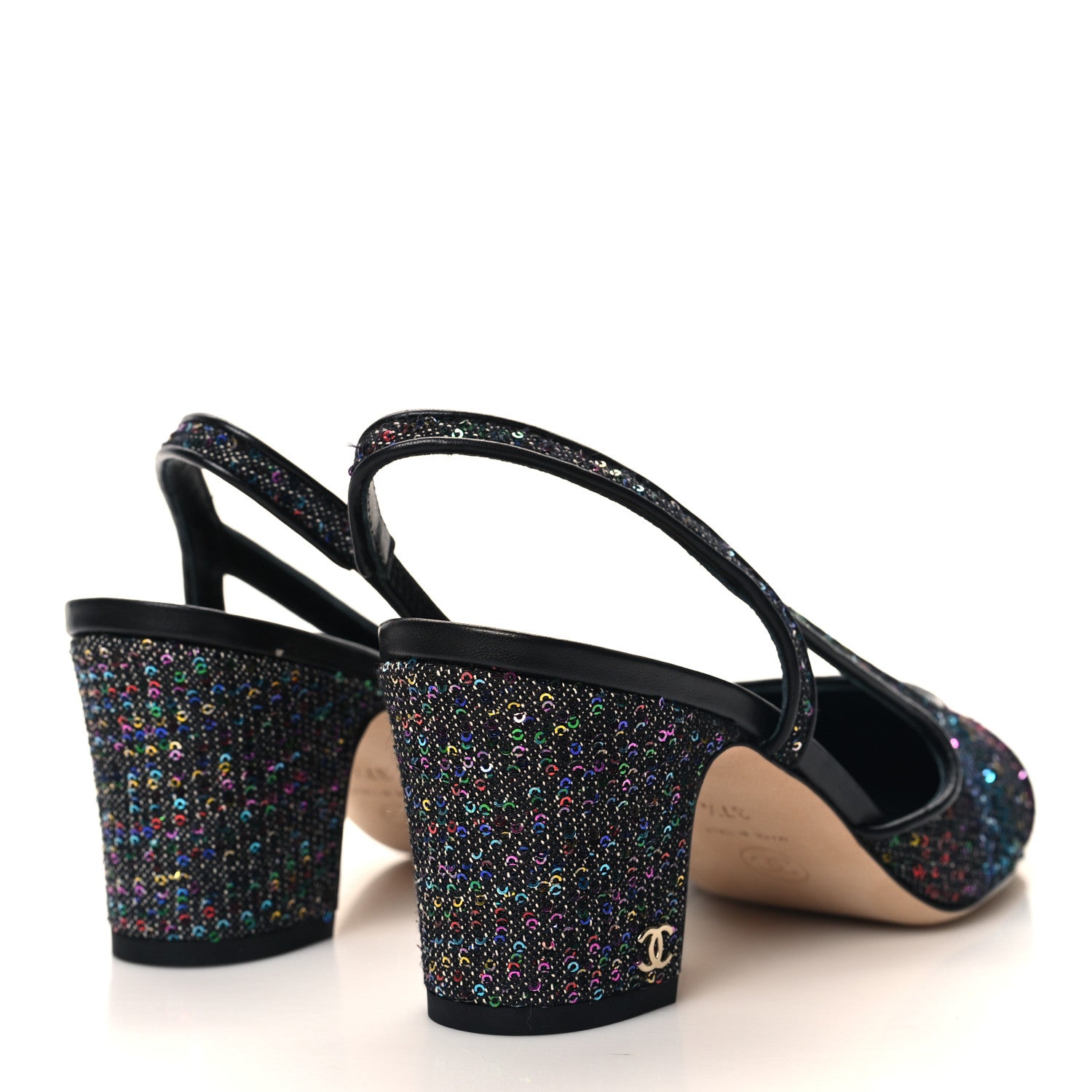 Chanel Glitter Grosgrain Cap Toe CC Slingback Pumps 37.5 Black Multicolor 4 of 9