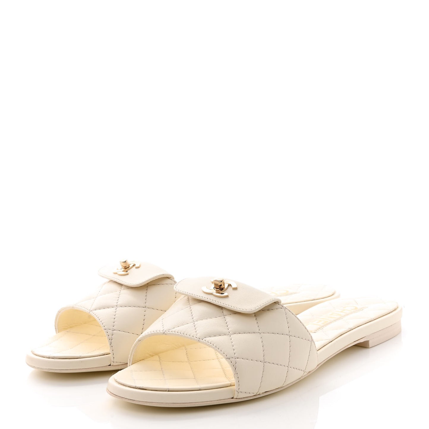 Lambskin Quilted CC Turnlock Sandals 37 Ivory