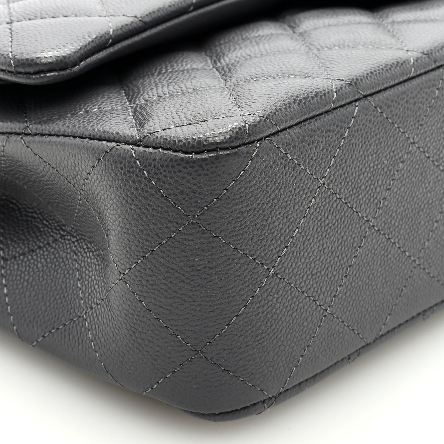 Caviar Quilted Medium Double Flap Dark Grey