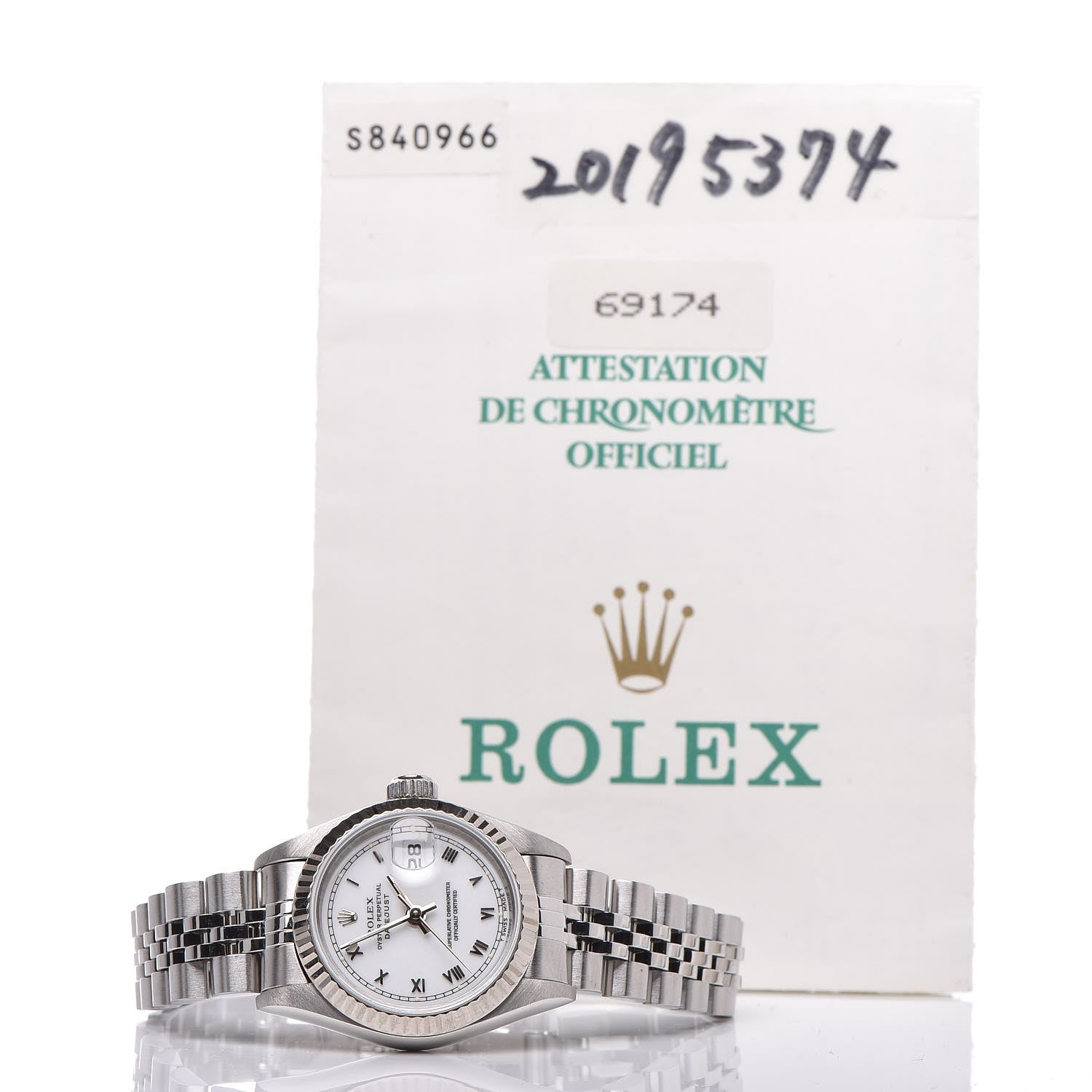 Rolex Stainless Steel 18K White Gold 26mm Oyster Perpetual Datejust Watch White Roman 69174 8 of 8