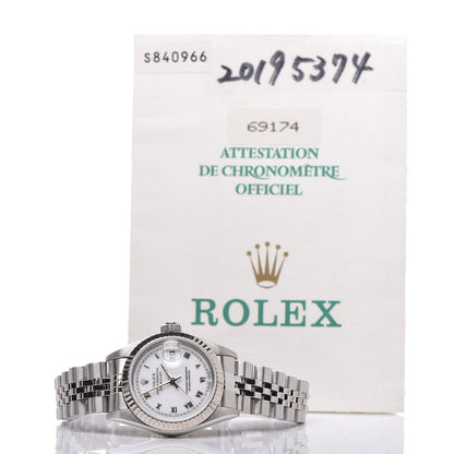 Rolex Stainless Steel 18K White Gold 26mm Oyster Perpetual Datejust Watch White Roman 69174 8 of 8