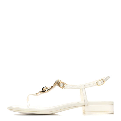 Chanel Lambskin Metal Heart Thong Sandals 39 White 1 of 9