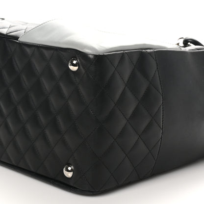 Chanel Calfskin Quilted Jumbo Cambon Bowler Black Grey 10 of 13